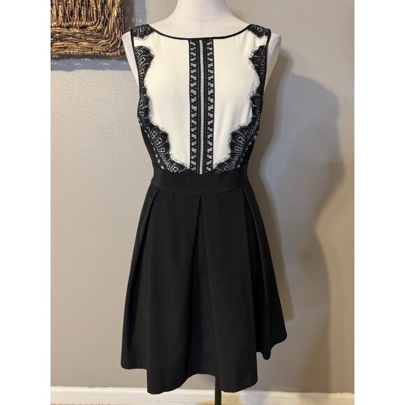 WHBM Dress 12 Ivory Black Tuxedo Lace A Line Sleeveless Pockets Party Wedding - Picture 7 of 16